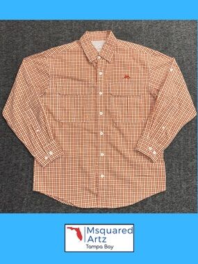 World Wide Sportsman Fishing Shirt Orange Plaid Men's M Vented Long Sleeve